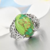 New! Green Mojave Turquoise and Natural Cambodian Zircon Ring