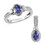New! 2 Piece Set - Tanzanite and Natural Cambodian Zircon Ring and Pendant