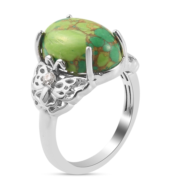 New! Green Mojave Turquoise and Natural Cambodian Zircon Ring - Image 2 of 3