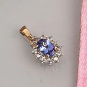 New! 9K Yellow Gold Tanzanite and Natural Cambodian Zircon Pendant