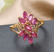 New! African Ruby (FF) Floral Ring in 14K Gold Overlay Sterling Silver