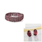New! Red Garnet Stretchable Bracelet & Earrings