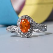 New! Fire Opal and Natural Cambodian Zircon Ring