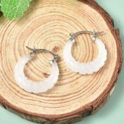 New! Designer Inspired - Carved White Jade Twisted Earrings