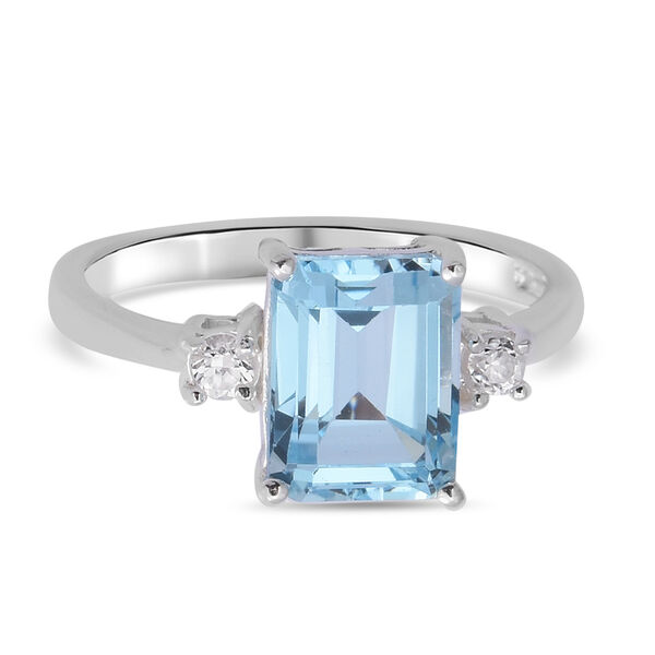 New! Sterling Silver Sky Blue Topaz and Natural Cambodian Zircon Ring - Image 2 of 3