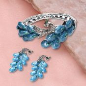 New! Austrian Black and White Crystal Enamelled Peacock Bangle & Earrings