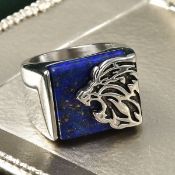 New! Lapis Lazuli Lion Ring & Pendant with Chain (Size 24) in Stainless Steel
