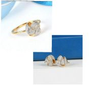 New! Diamond Knot Ring with Earrings in 14k Gold Overlay Sterling Silver