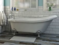 Roll Top Slipper Bath With Chrome Metal Ball & Claw Feet, Fittings & Instructions. Appears New &...