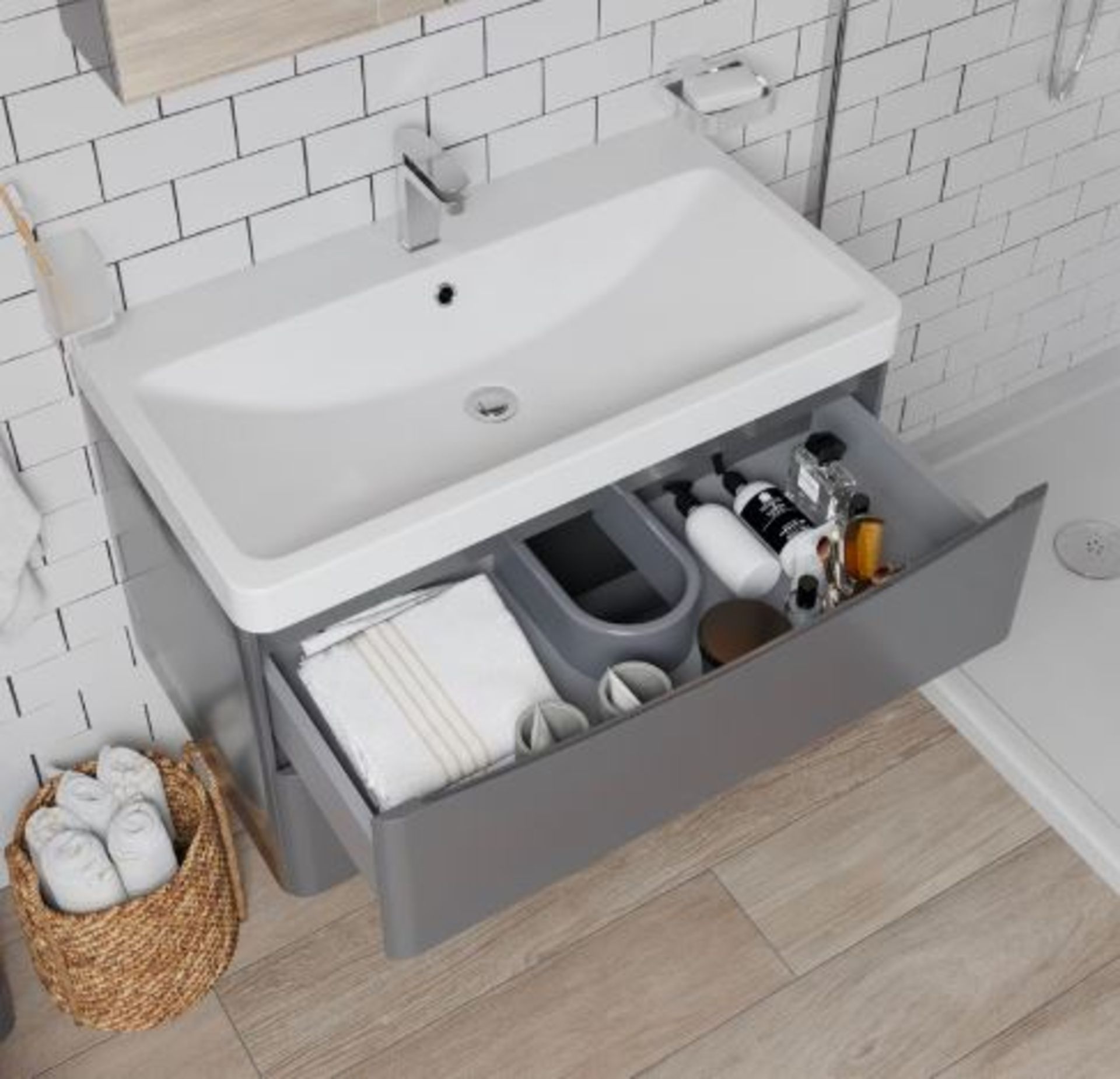 Adler Grey Wall hung Vanity Unit. 800mm. AWH80GREY. Unit Only - Image 2 of 4
