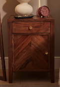 - Item Description - John Lewis Padma 1 Door Parquet Bedside Table, Brown/Brass - Grading info - RI