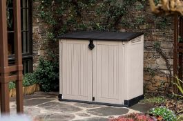 (32/Mez/P12) RRP £125. Keter Store It Out MIDI Beige/Brown. 880L Storage Capacity. Stylish Wood E...