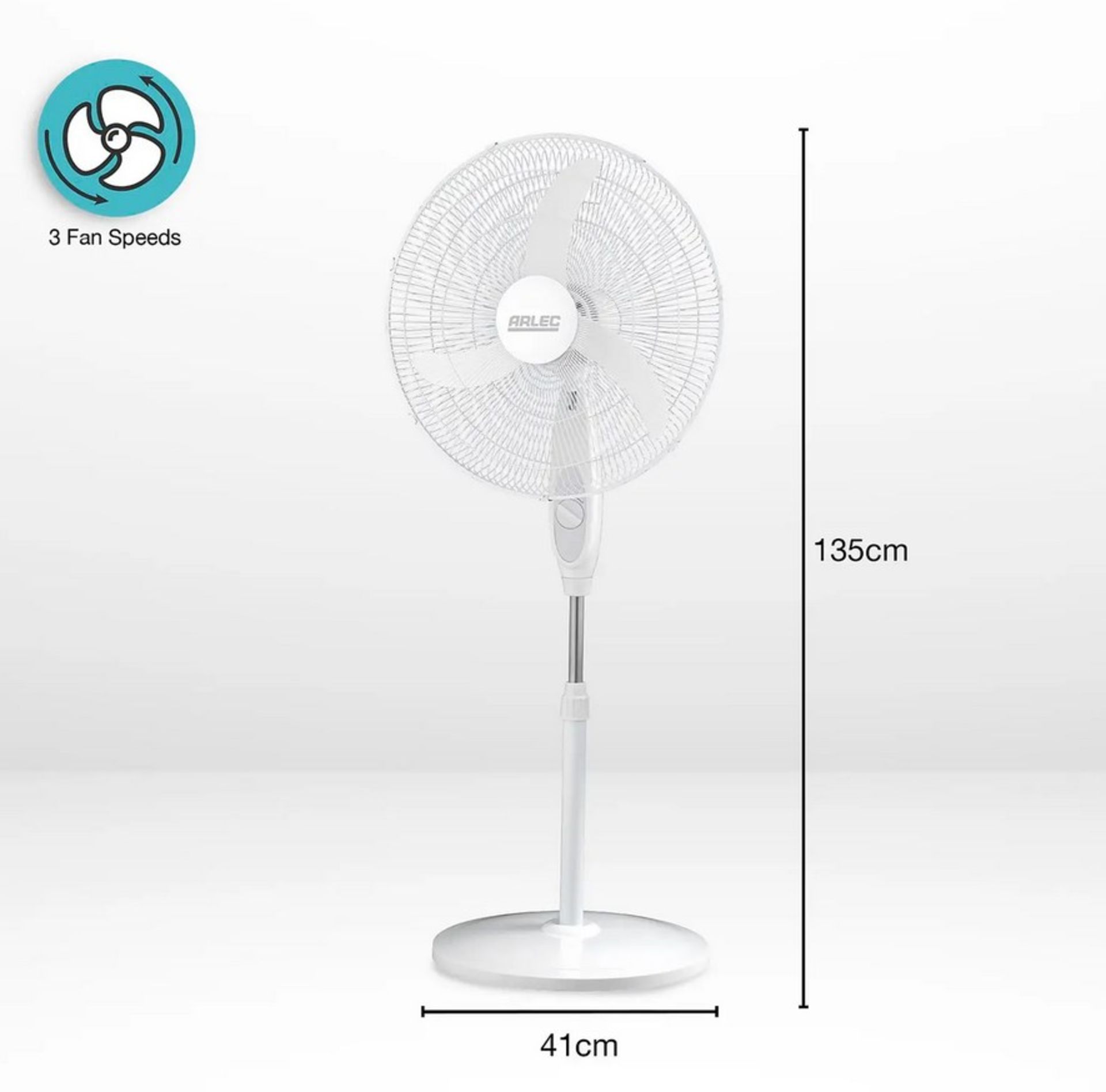 (102/Mez/1F) Lot RRP £90. 2x Arlec 50cm 3 Blade Pedestal Fan White, 3 Speed Settings, 80 Degrees... - Image 3 of 5