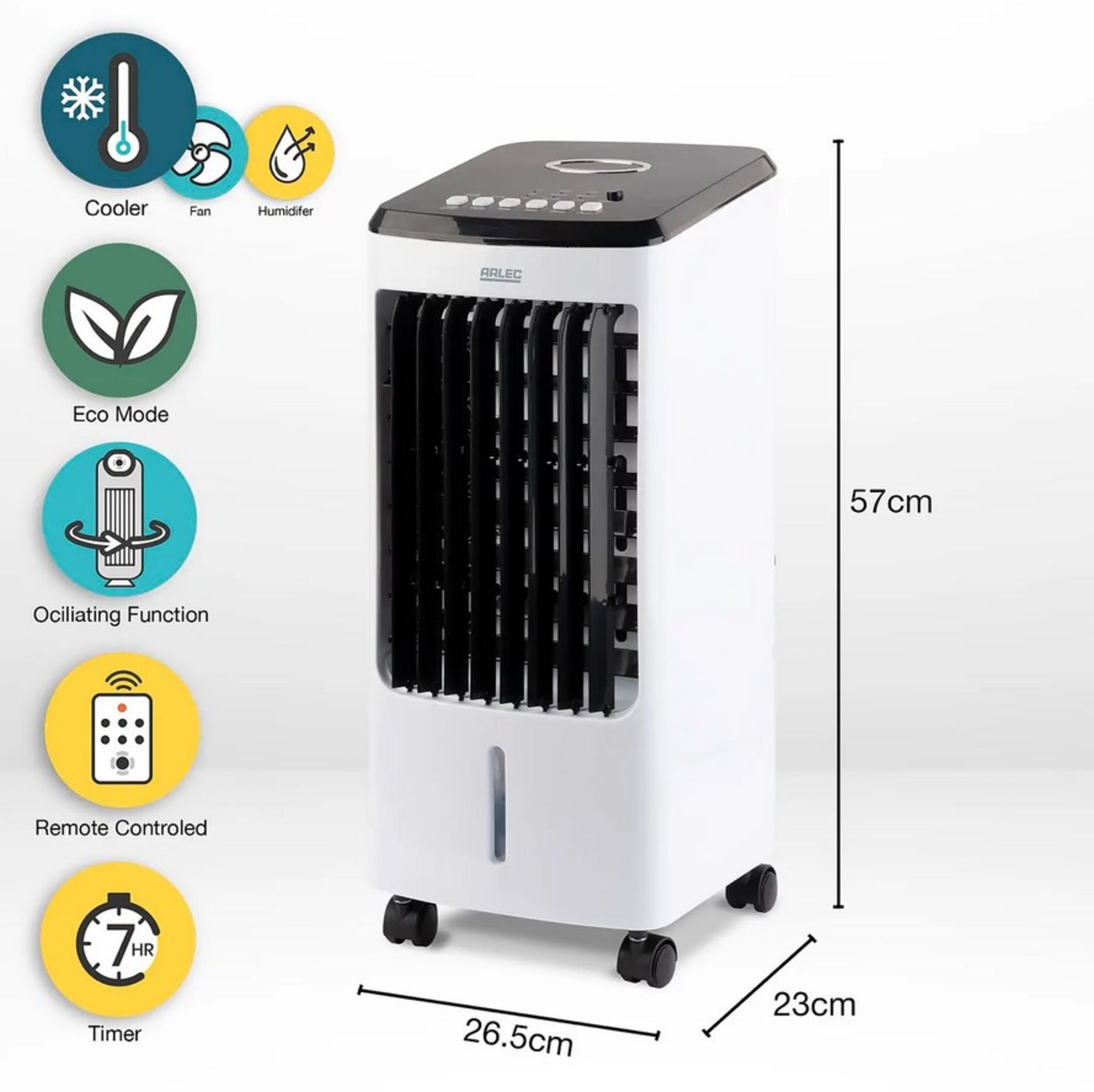 (67/Mez/P17) RRP £80. Arlec 3.5Litre 3 In 1 Mobile Cooler. Cooler, Fan & Humidifier Unit. Large 2... - Image 2 of 3