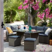 (14/Mez/P15) RRP £850 (When Complete). Matara Grey Rattan Corner Garden Sofa Set. Ideal For Indoo...