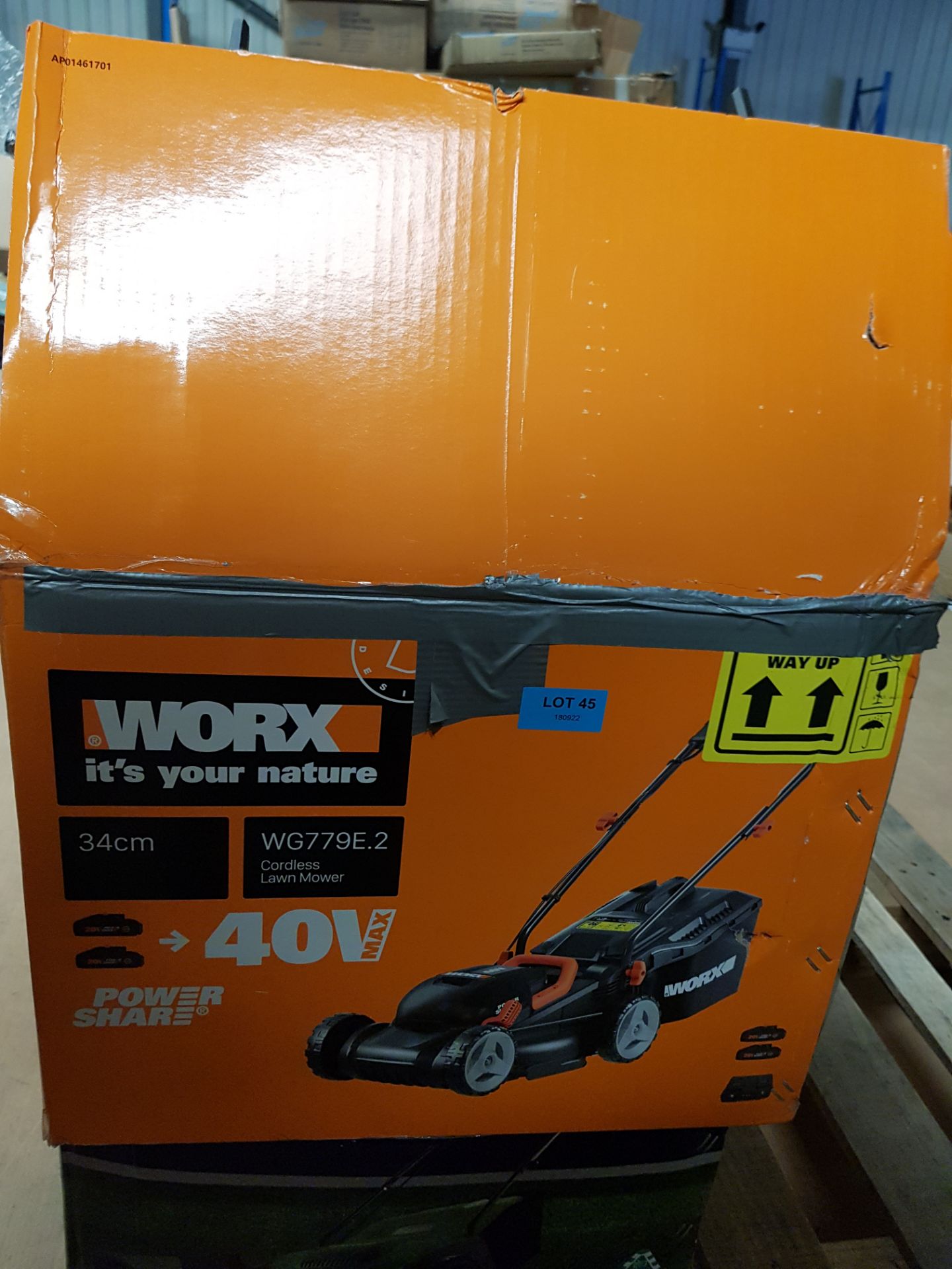 (45/Mez/P4) RRP £239. Worx 34cm Cordless Lawnmower WG779E.2. (Unit Appears Clean Unused & In Orig... - Image 4 of 14