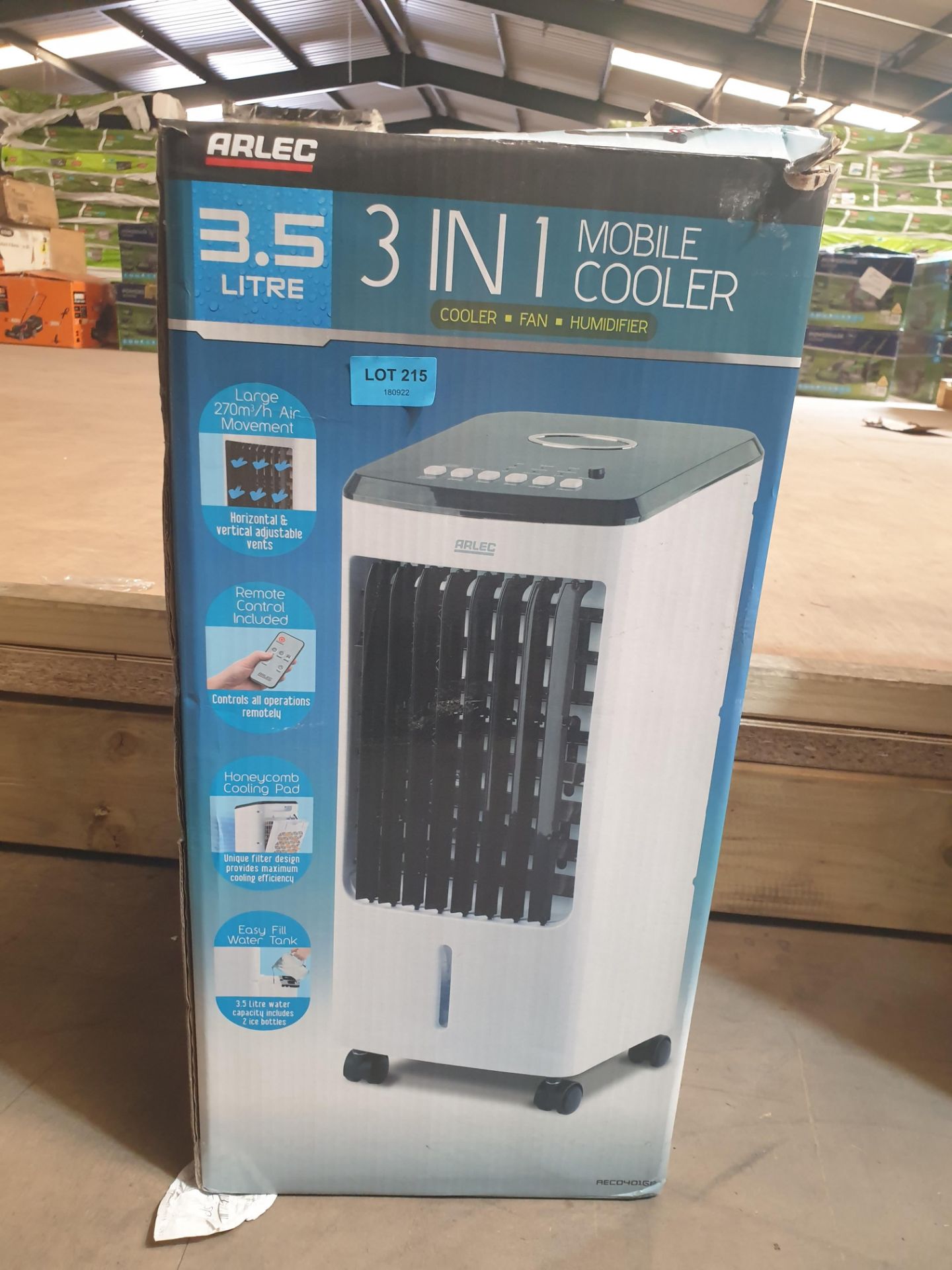 (215/Mez) RRP £80. Arlec 3.5Litre 3 In 1 Mobile Cooler. Cooler, Fan & Humidifier Unit. Large 270m... - Image 3 of 3