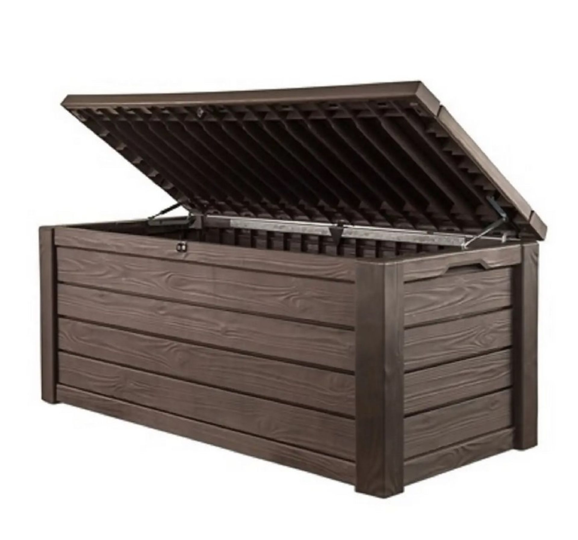 (20/Mez/P11) RRP £170. Keter Westwood Outdoor Garden Storage Box Brown. 570L Capacity. Decorative... - Image 3 of 6