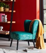 (165/Mez/P1) RRP £89. Jessica Jungle Print Occasional Chair Green. Velvet Fabric & Rubberwood Leg...