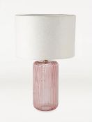 (131/6D) Lot RRP £115 - 7x Lighting Items. 4x Ribbed Pink Glass Table Lamp RRP £15 Each. 3x Grey...