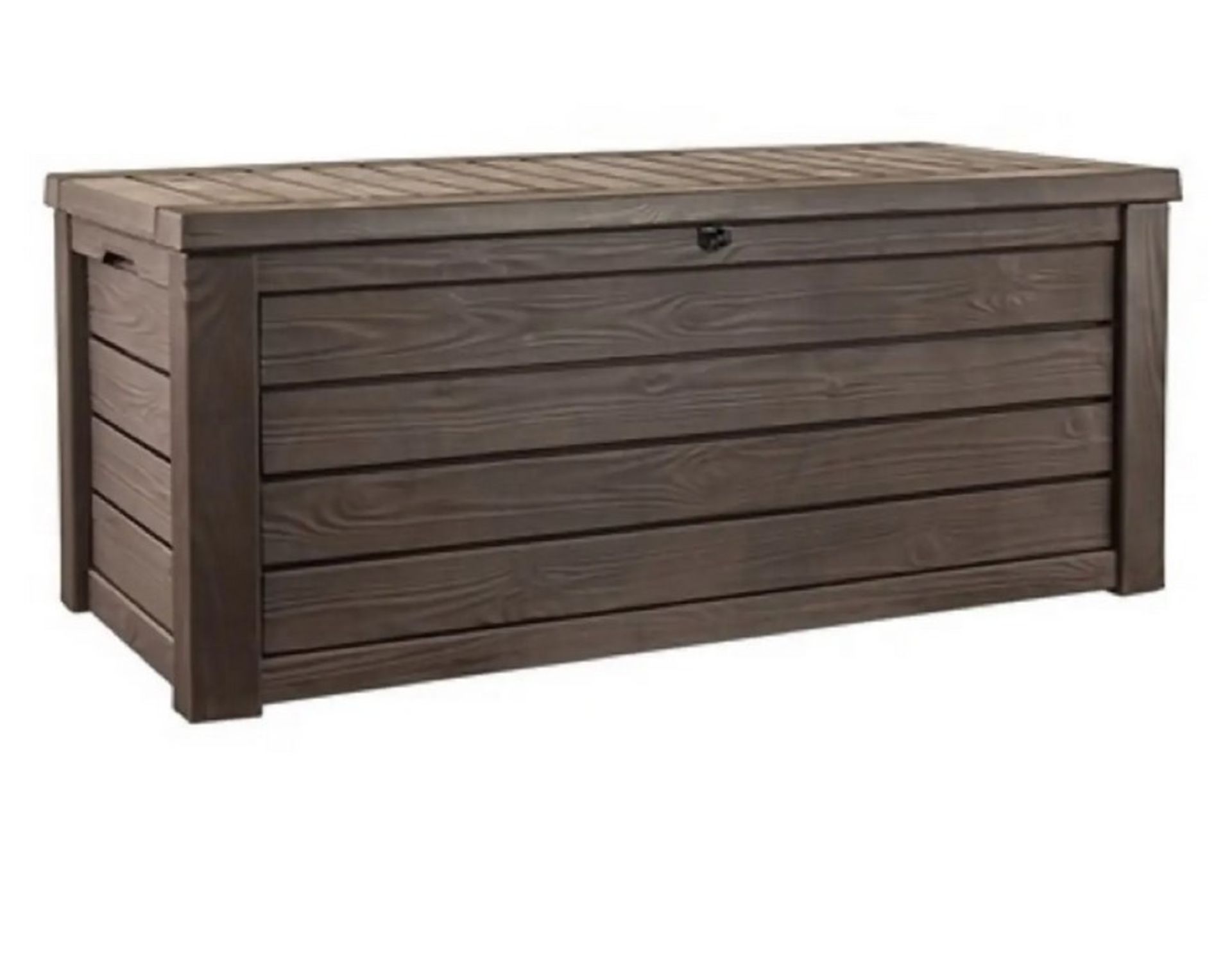 (20/Mez/P11) RRP £170. Keter Westwood Outdoor Garden Storage Box Brown. 570L Capacity. Decorative... - Image 4 of 6