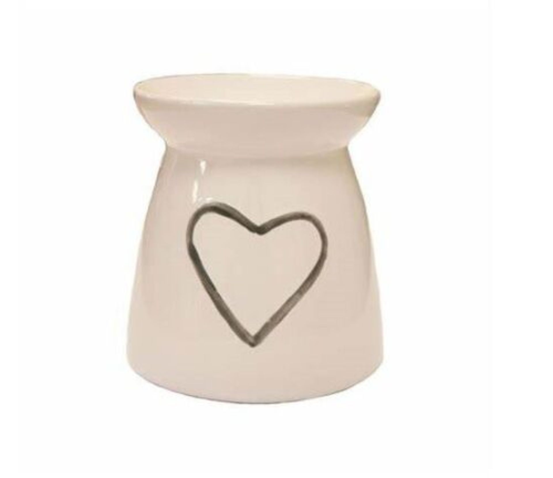 White Ceramic Heart Tea Light Oil Burner Grey With Heart