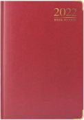 70 x Premium Quality A5 Week to View Red Diary 2022 Front Padded and Gilt Edge