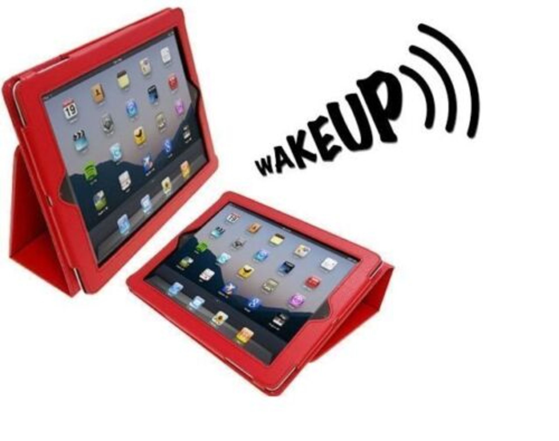 50 x Leather Look iPad 2 3 or 4 Case with Flip Stand Sleep/Wake Sensor RED