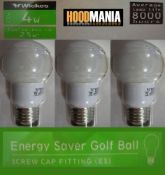 50 x Energy Saving 4W = 25W E27 Fitting Bulb Golf Ball Design Warm White