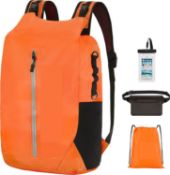 Orange Waterproof Dry Bag with Waist Pouch and Phone Case