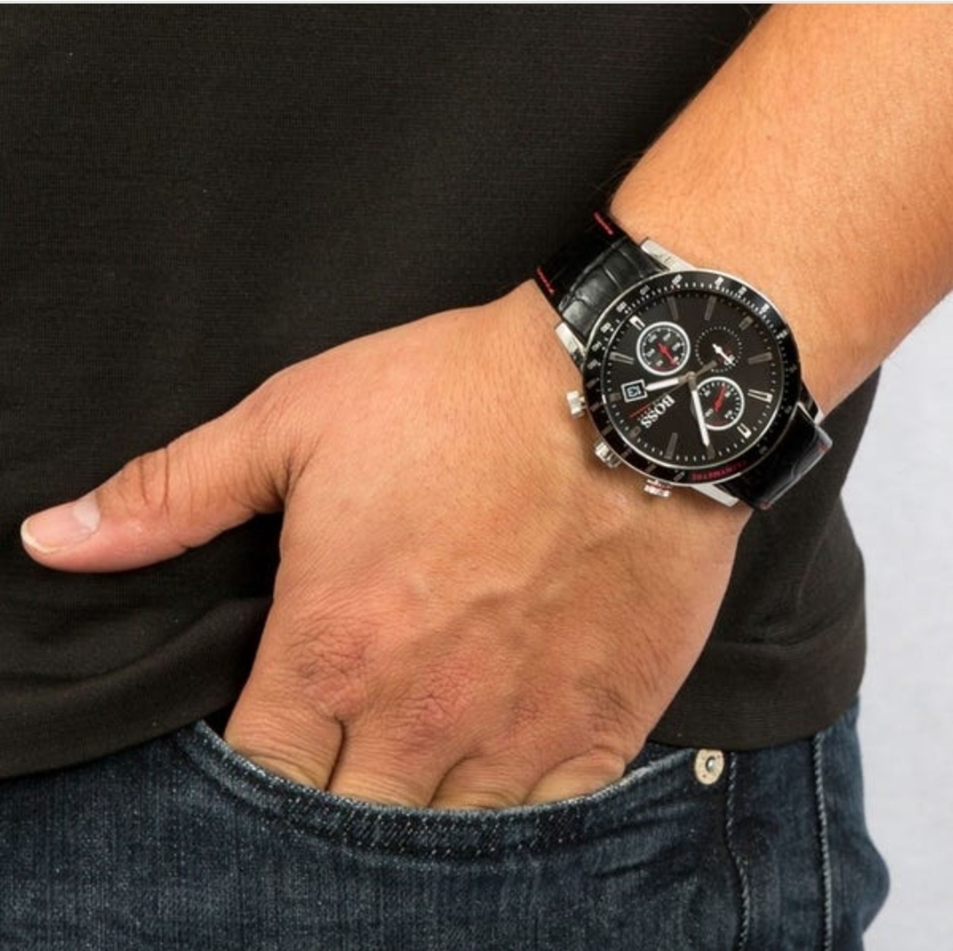 Hugo Boss 1513390 Men's Rafale Black Leather Strap Chronograph Watch - Image 7 of 11