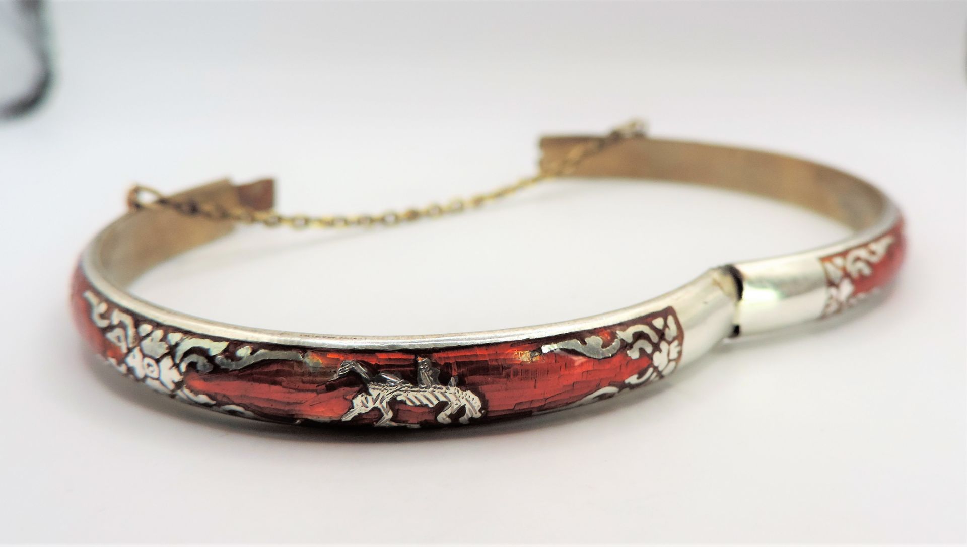 Vintage Siam Sterling Silver Red Nielloware Enamel Hinged Bangle - Image 6 of 6