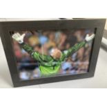 Signed framed image of 'Peter Schmeichel' playing for Manchester United Football Club with COA