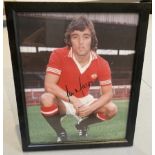 Signed framed image of 'Lou Macari' playing for Manchester United Football Club with COA