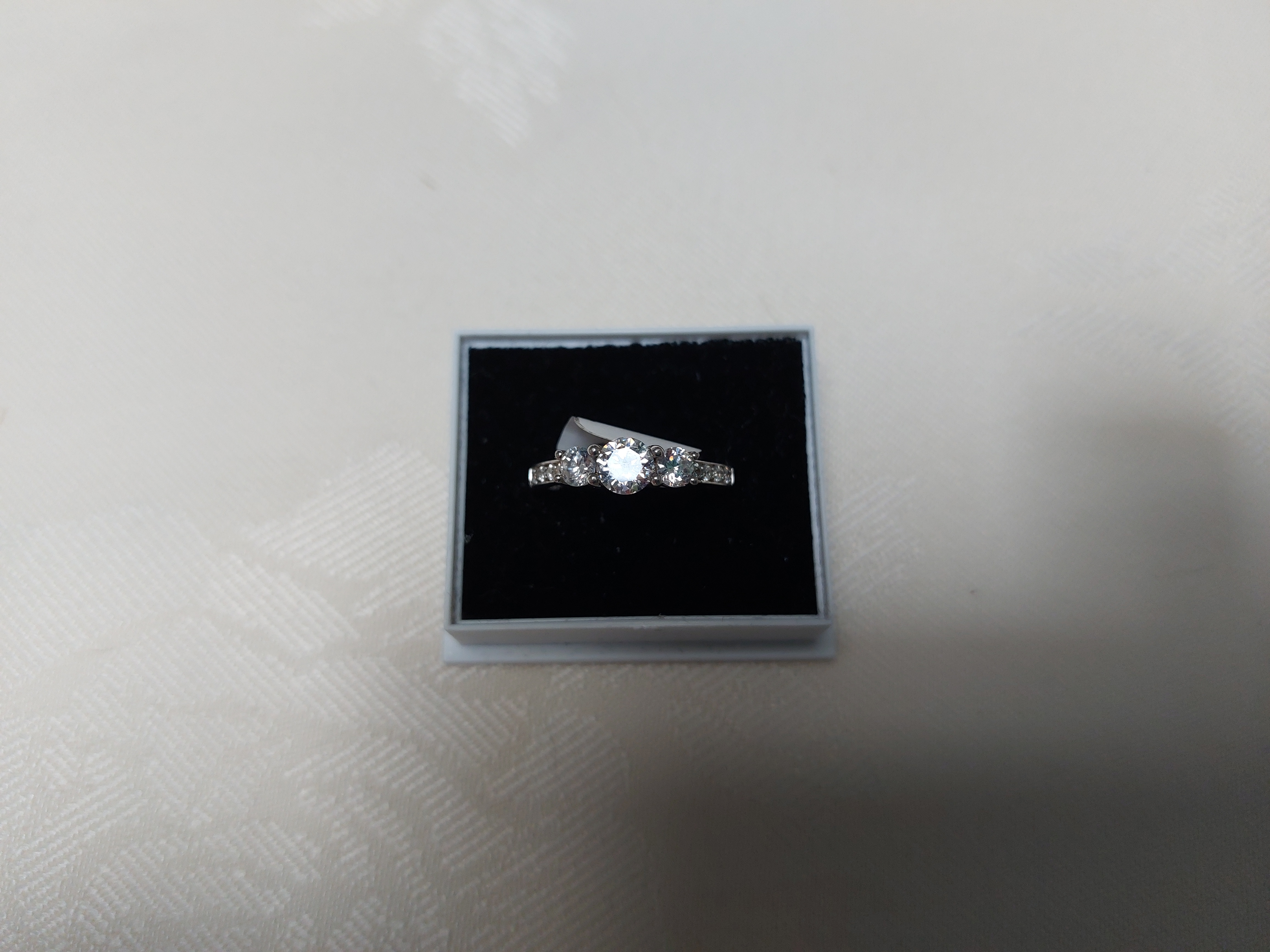 3 Stone Trilogy Engagement/Dress Ring Rhodium Plated Approx. 1.00 Carat. Size M. RRP £195