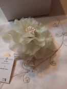 Hairpiece/Fascinator with Pearls and Pale Green Flower