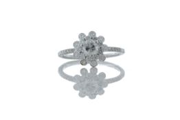 18ct White Gold Flower Halo Diamond Ring 0.76