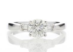 18ct White Gold Single Stone Diamond Ring With Baguette (1.02) 1.15