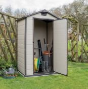 (70/Mez/P4) RRP £320. Keter Manor 4x3ft Outdoor Garden Storage Shed Beige/Brown. Elegant And Trad...