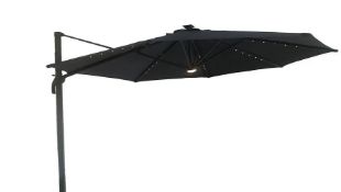 (182/2G) RRP £200. 3.5m Overhanging Parasol With Lights Grey. Easy To Operate Crank Lifting Syste...