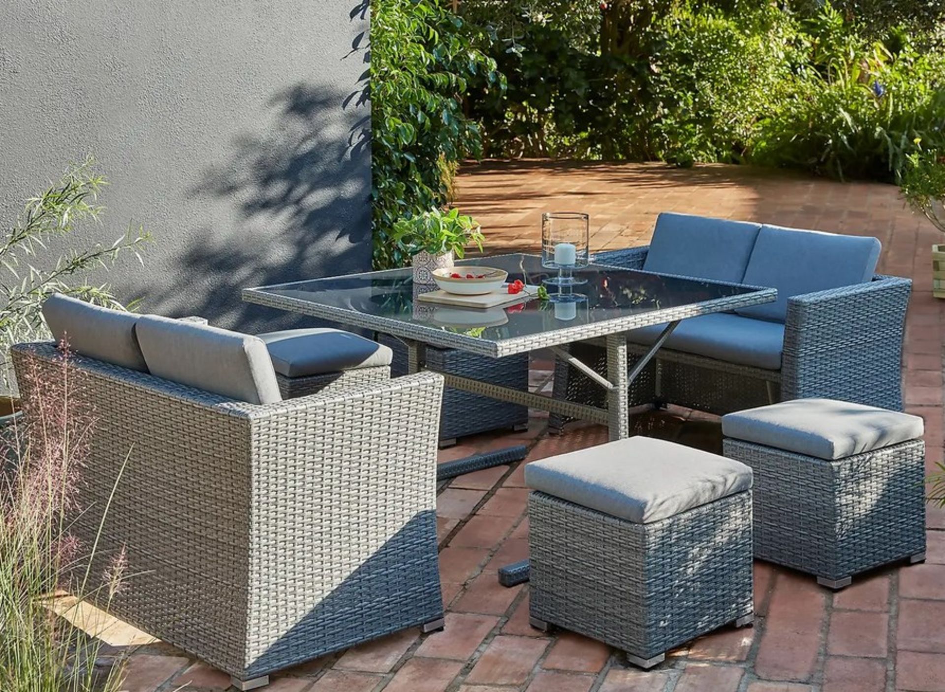 (25/P) RRP £800 When Complete. Bambrick 8 Seater Grey Rattan Cube Garden Sofa Set. Hand Woven Rat...