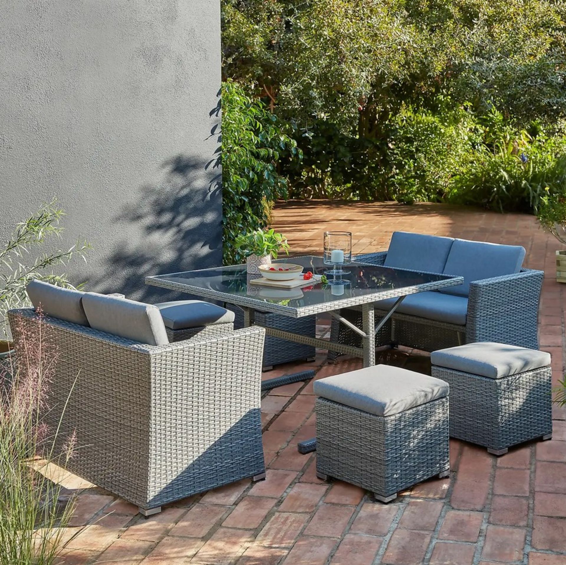 (22/Mez/P) RRP £800 When Complete. Bambrick 8 Seater Grey Rattan Cube Garden Sofa Set. Hand Woven...