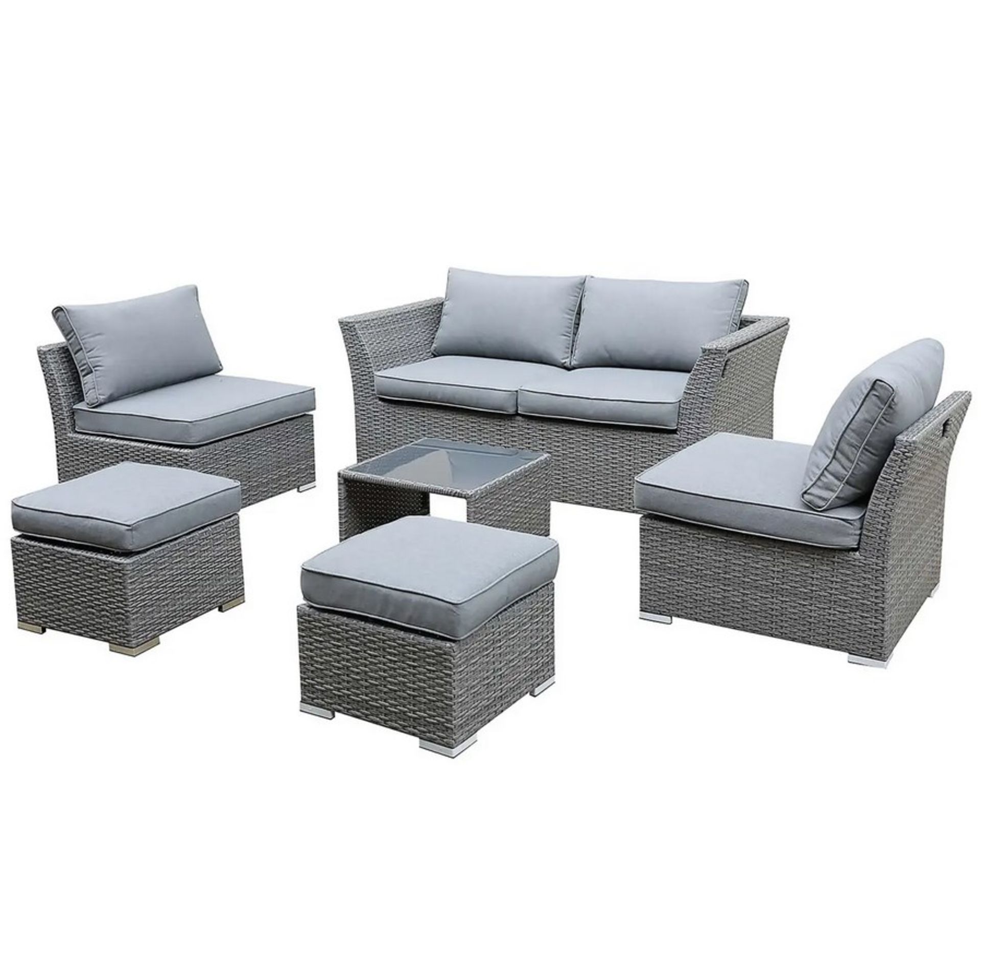 (35/P) RRP £800. Bambrick 6 Seater Grey Rattan Garden Sofa Set. Hand Woven Rattan Effect. Quality... - Image 3 of 9