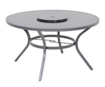 (178/6P) RRP £150. Misali Glass Round Table With Lazy Susan. Powder Coated Aluminium Frame. Tough...