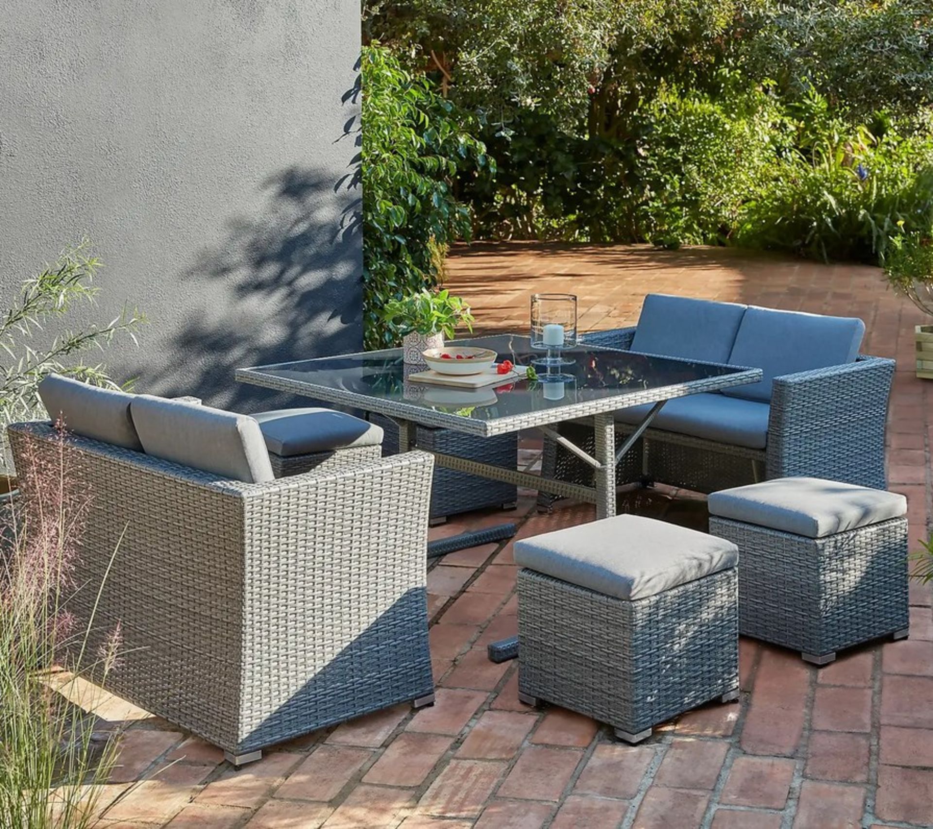 (29/Mez/P) RRP £800 When Complete. Bambrick 8 Seater Grey Rattan Cube Garden Sofa Set. Hand Woven...