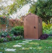 (20/P) RRP £385. Keter Darwin 6x4ft Outdoor Garden Apex Storage Shed Brown. Elegant Natural Wood...