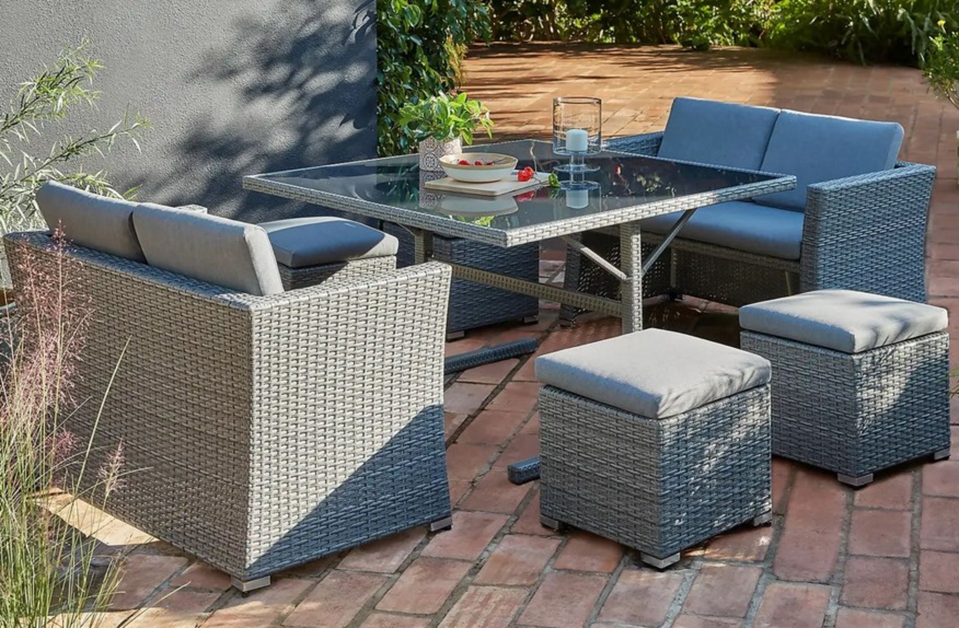 (24/Mez/P) RRP £800 When Complete. Bambrick 8 Seater Grey Rattan Cube Garden Sofa Set. Hand Woven...