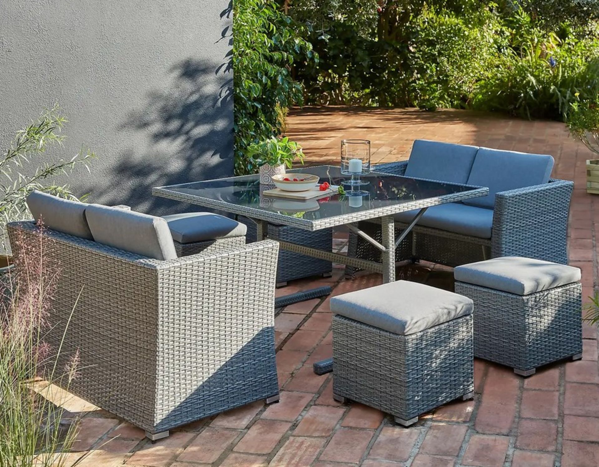 (32/Mez/P) RRP £800 When Complete. Bambrick 8 Seater Grey Rattan Cube Garden Sofa Set. Hand Woven...