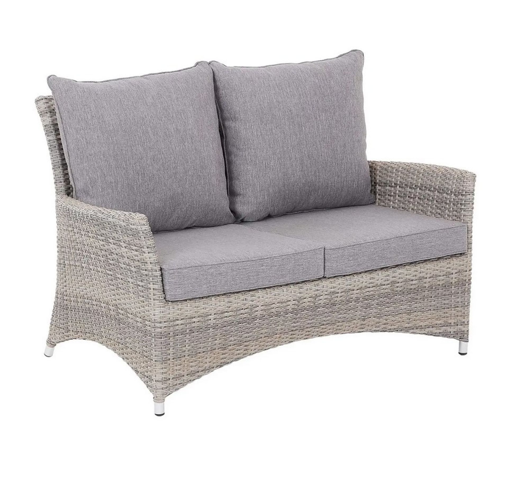 (131/R3) RRP £150. Hartington Florence Rattan 2 Seater Sofa With 4x Cushions. Dimensions: (H83 x...
