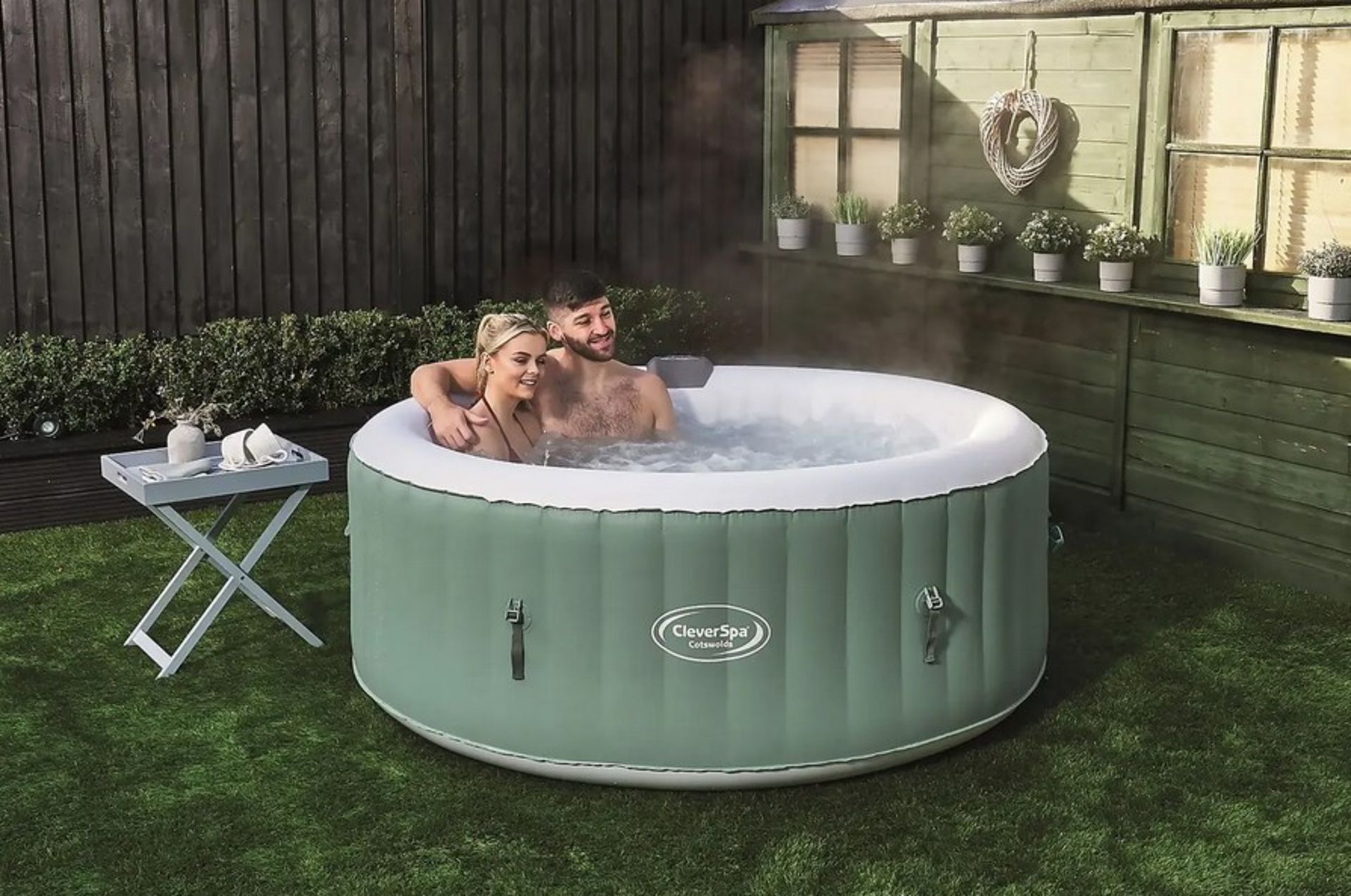 (49/Mez/P9) RRP £450. CleverSpa Cotswolds 4 Person Round Portable Spa. 110 Powerful Massaging Air... - Image 2 of 8